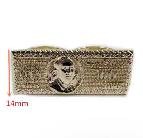 100 Dollar Bill 2 Finger Ring 14k Gold Plated