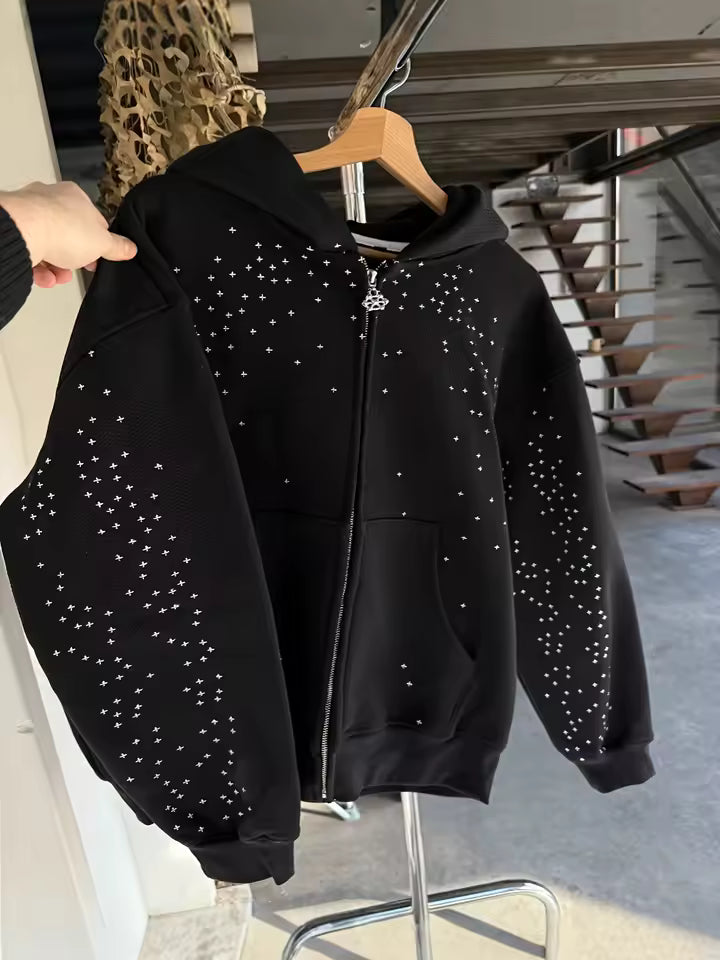 Rhimestone Black Zip-Up Hoodie