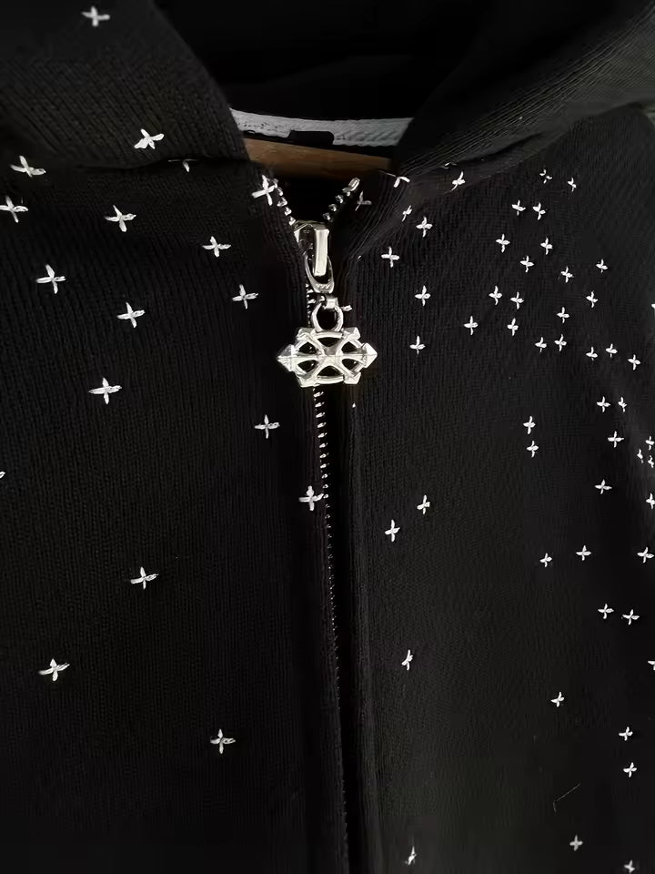 Rhimestone Black Zip-Up Hoodie