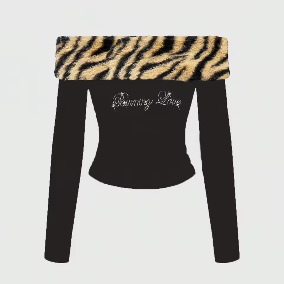 Womens Y2K Leopard Print Glitter Crop Top
