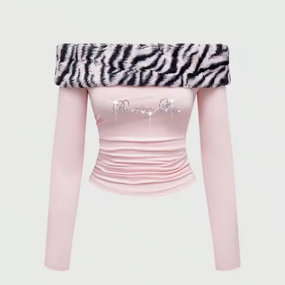 Womens Y2K Leopard Print Glitter Crop Top